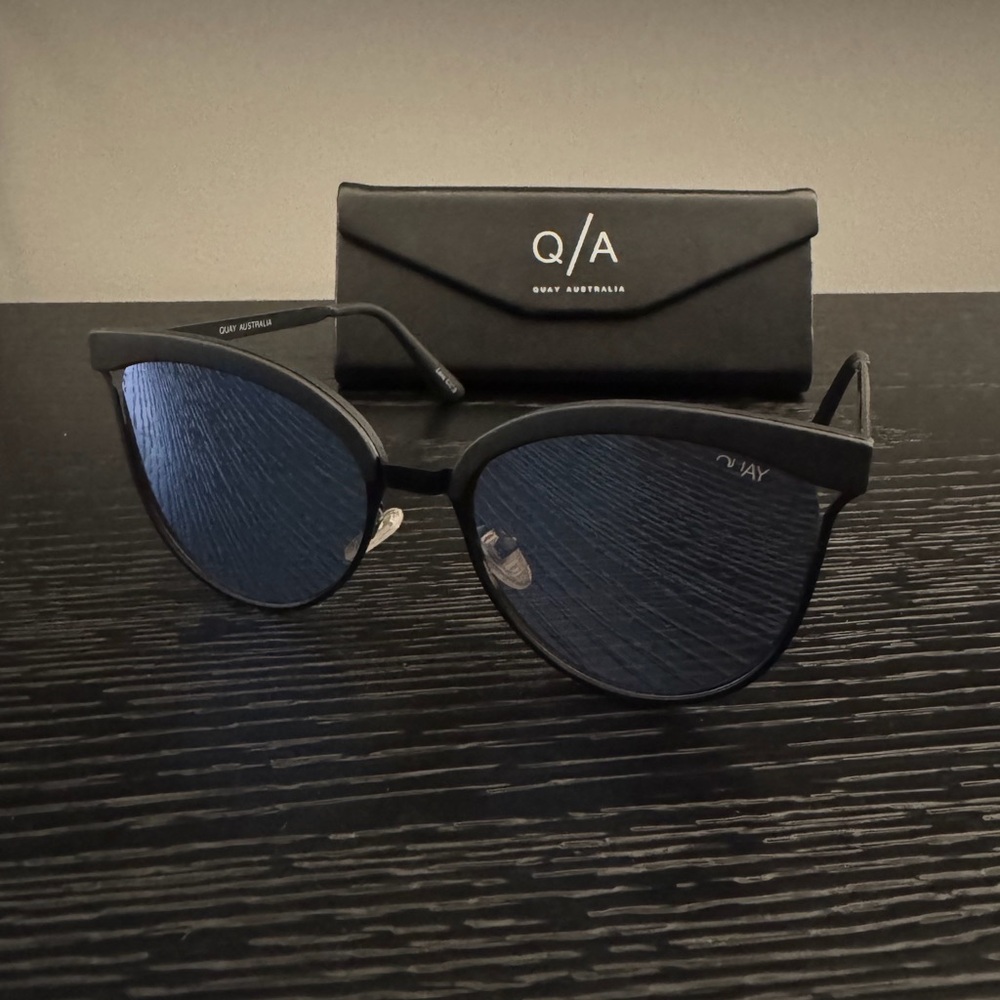Quay Australia Black Sunglasses with Blue Reflective Lens